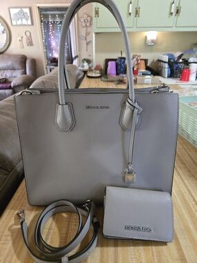 Michael Kors Women's Light Gray Saffiano Leather Tote with Wallet